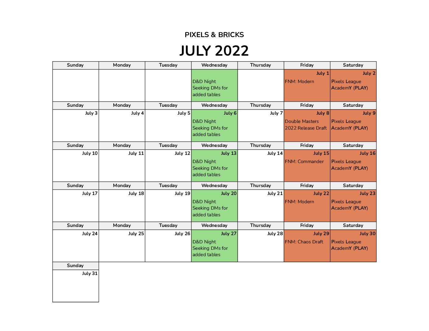 July Calendar