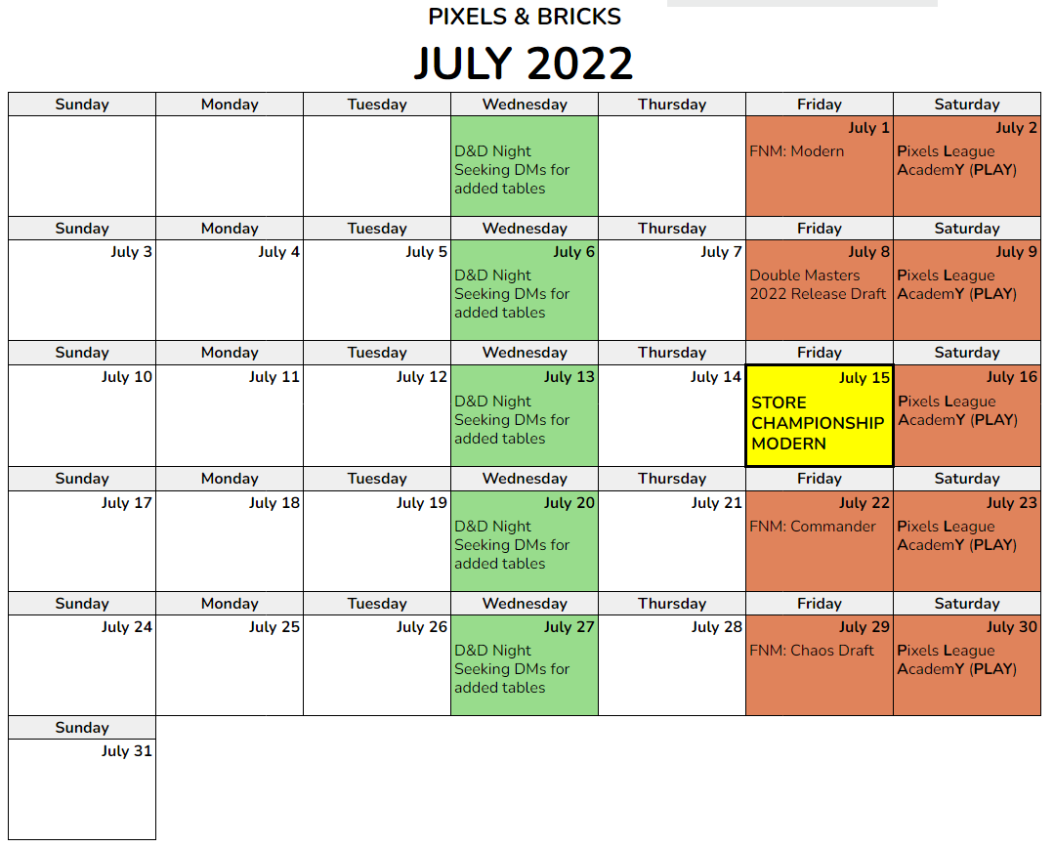 July Calendar (Updated)