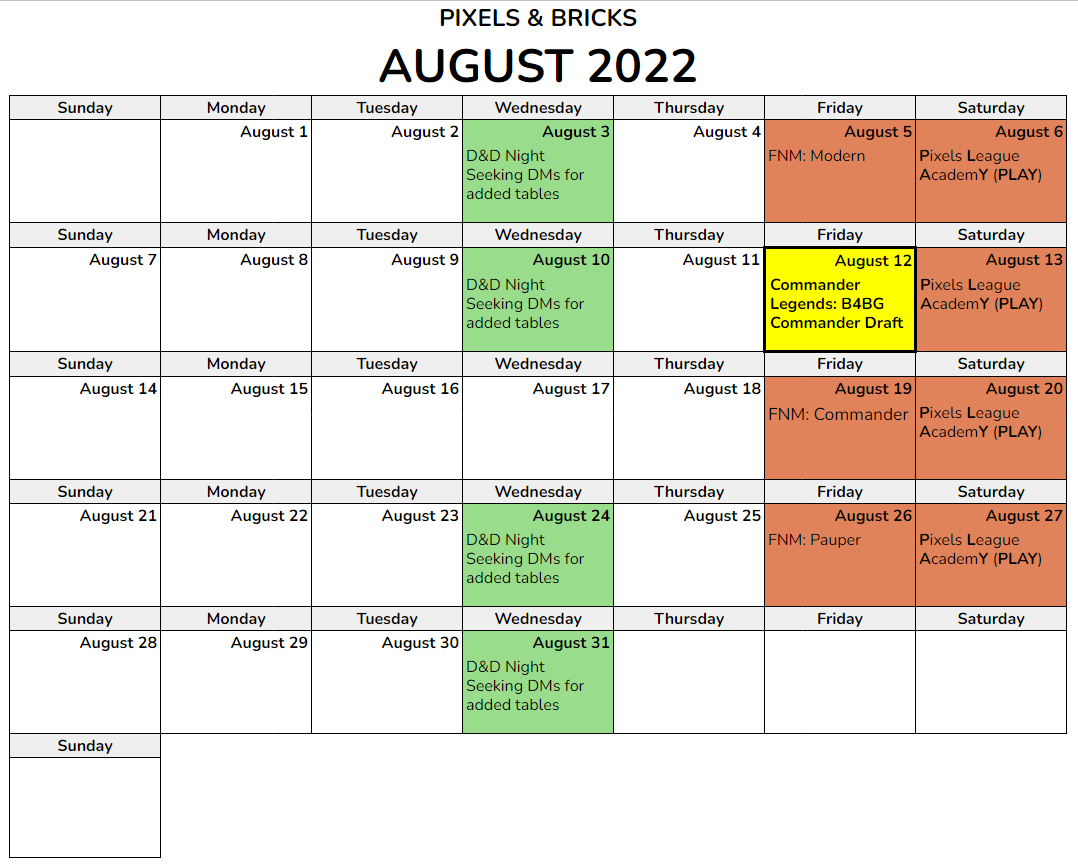 August Calendar